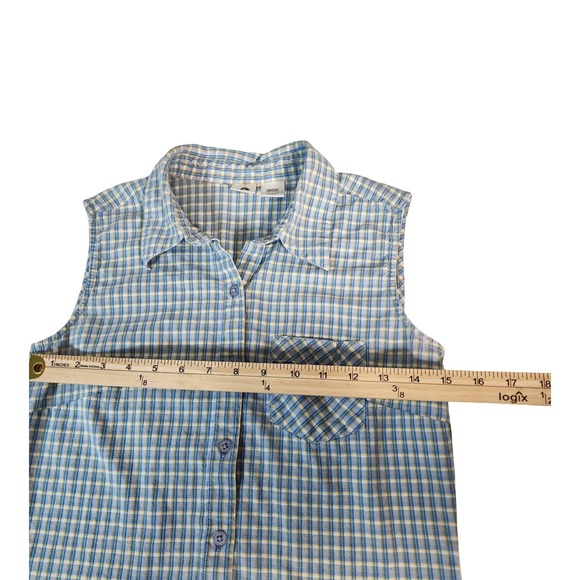 Arizona Jean Co Womens Medium Blue Yellow Plaid Sleeveless Cotton Button Shirt - Picture 5 of 6